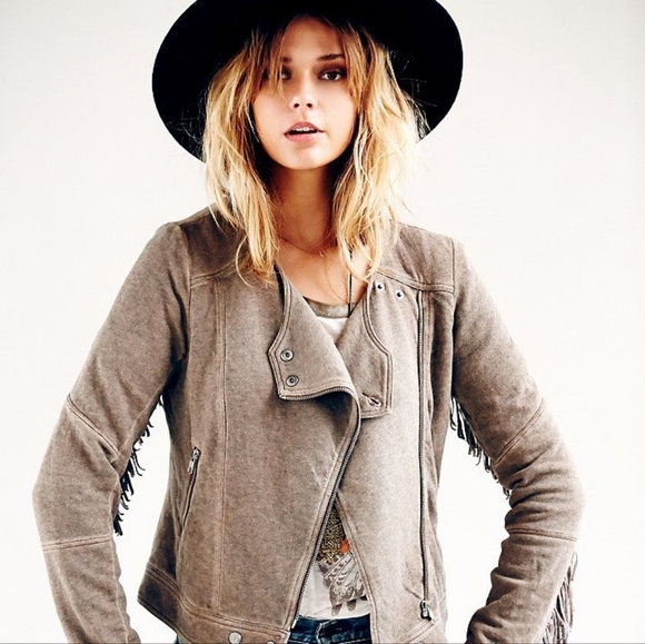 Free People Jackets & Blazers - Free Peeple Knit Fringe Moto Jacket